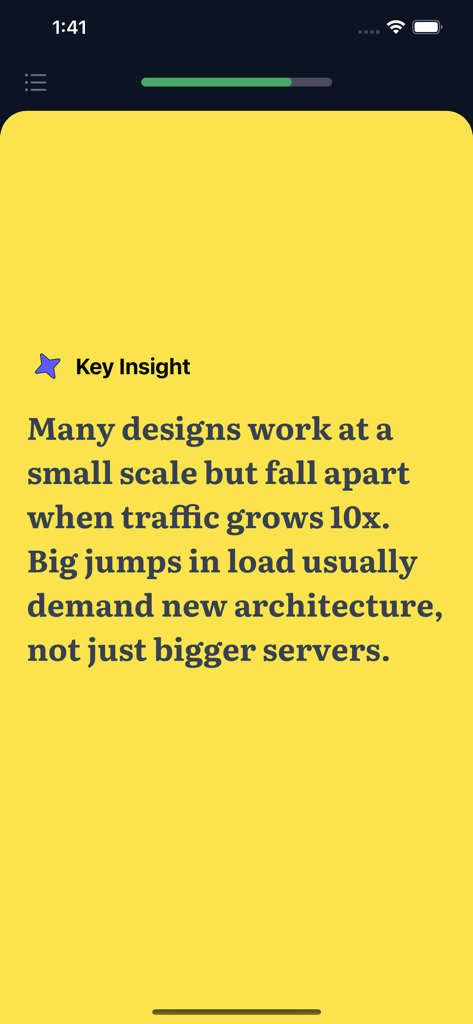 Educative Go - Tarjeta de información clave en Educative Go sobre diseño de sistemas y escalado arquitectónico
