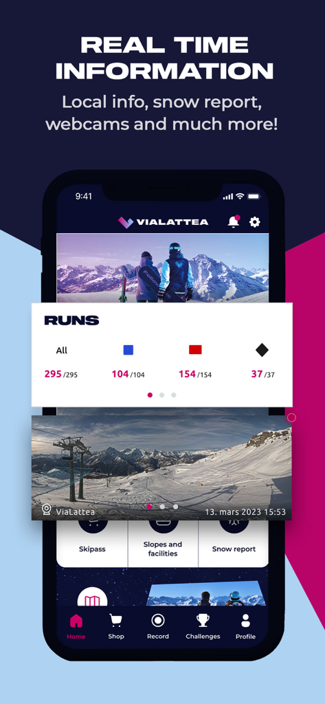 Vialattea Ski - Vialattea Ski app interface showing real time snow reports and live resort webcams