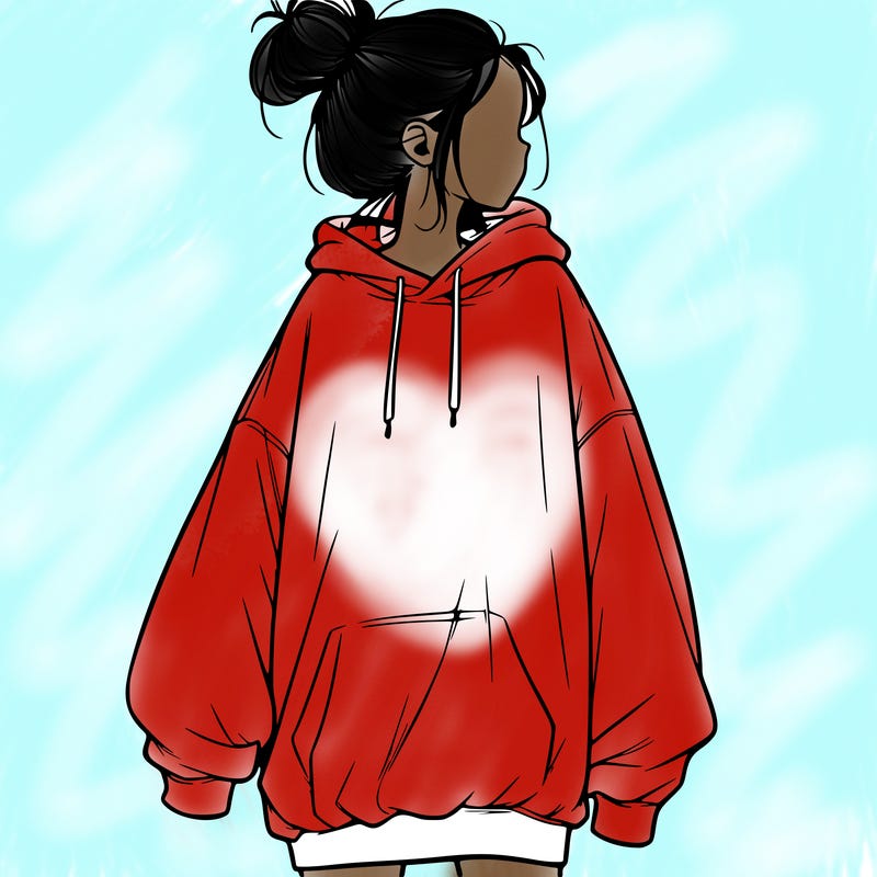realistic girl with a oversized sweatshirt on and a bun