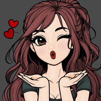 realistic girl winking and blowing a kiss while making heart hands