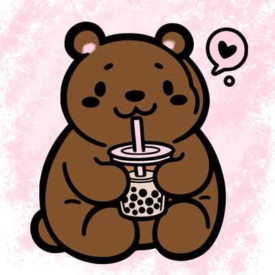 bear drinking boba tea