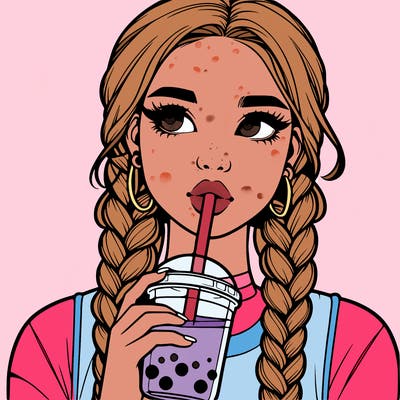 realistic girl with braided hair drinking boba