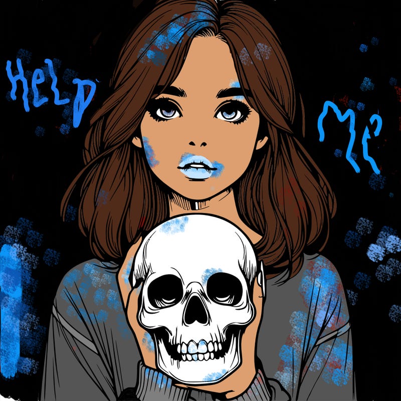 realistic girl holding a skull