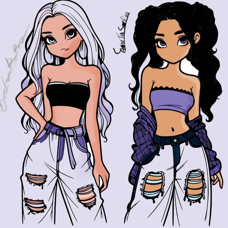 2 girls in crop tops and baggy jeans ripped
