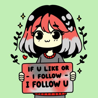 a girl holding a sign that says if u like or follow i will follow u