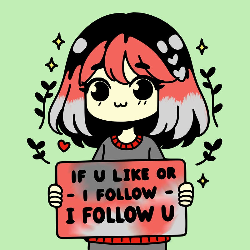 a girl holding a sign that says if u like or follow i will follow u