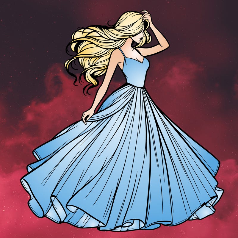 realistic woman with dress flowing in the wind