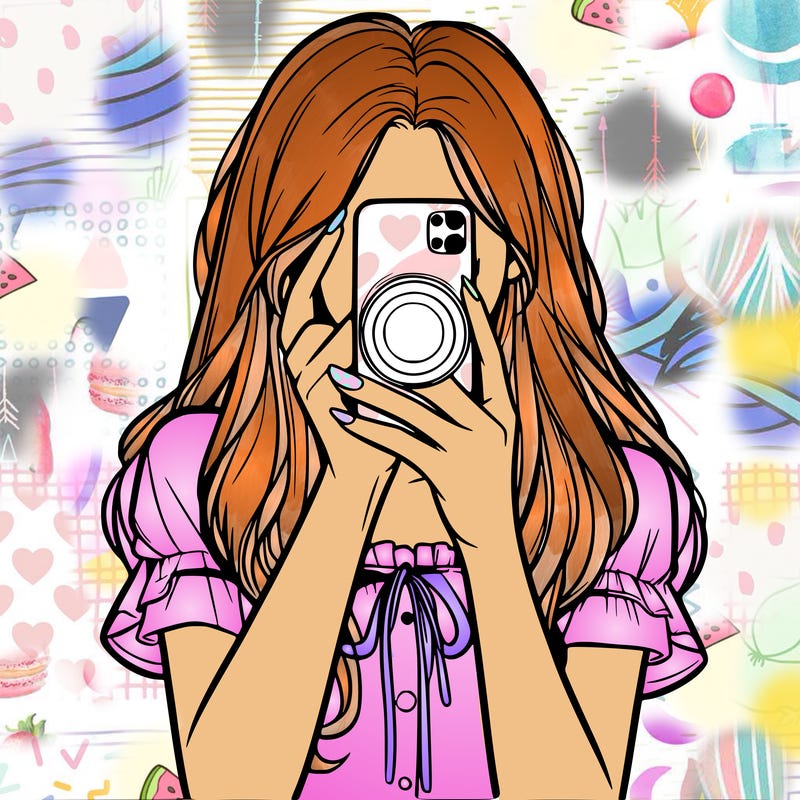 a realistic girl holding her phone taking pictures