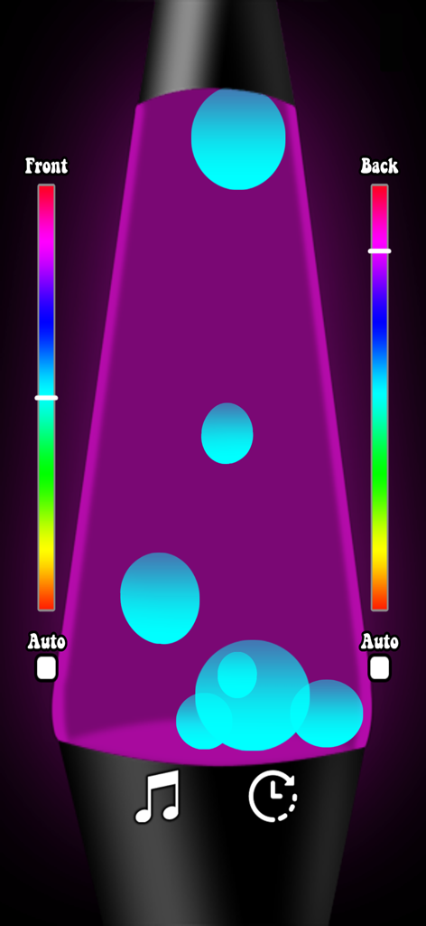 Lava Lamp Simulator - Digital lava lamp interface with purple liquid blue bubbles and color customization sliders