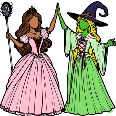 detailed realistic split of a princess and a witch