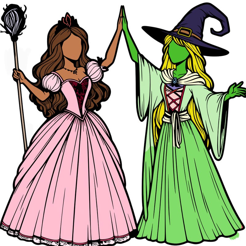 detailed realistic split of a princess and a witch