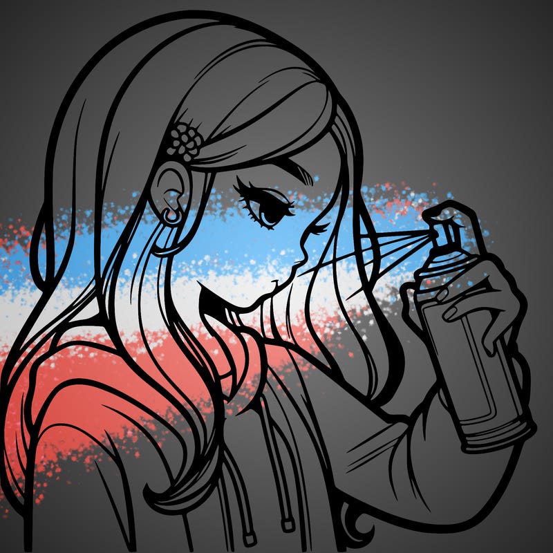 a realistic girl spray painting