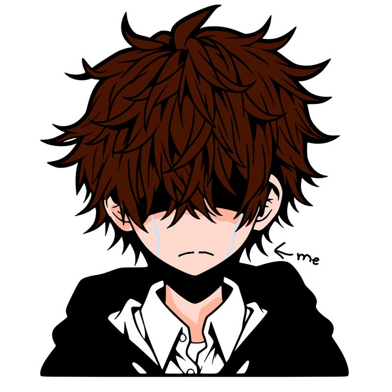 anime boy with messy hair covering his eyes