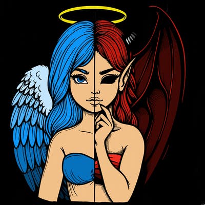 realistic angel half demon