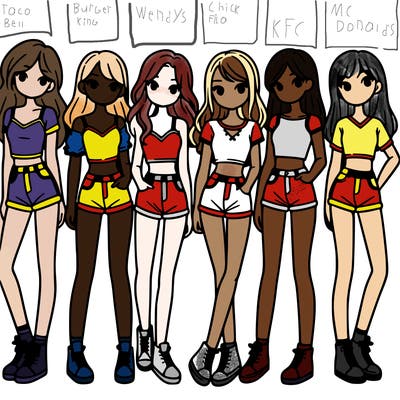 a group of girls wearing crop tops and shorts