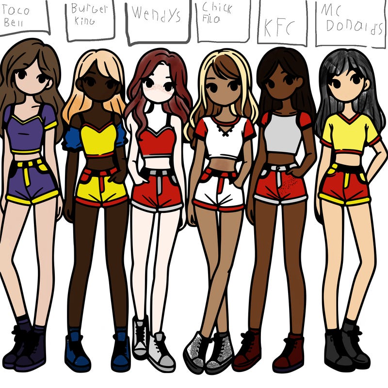 a group of girls wearing crop tops and shorts