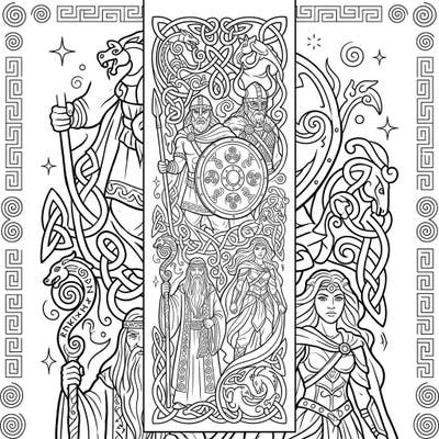 Dive into the rich world of Celtic mythology with this stunning bookmark coloring page. Featuring noble warriors, wise druids, and powerful goddesses, it offers an intricate artistic challenge perfect for mindful coloring.