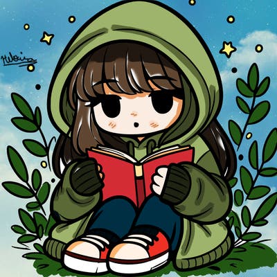 girl in oversized hoodie reading a book