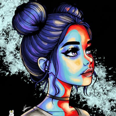 realistic girl with buns on the top of her head