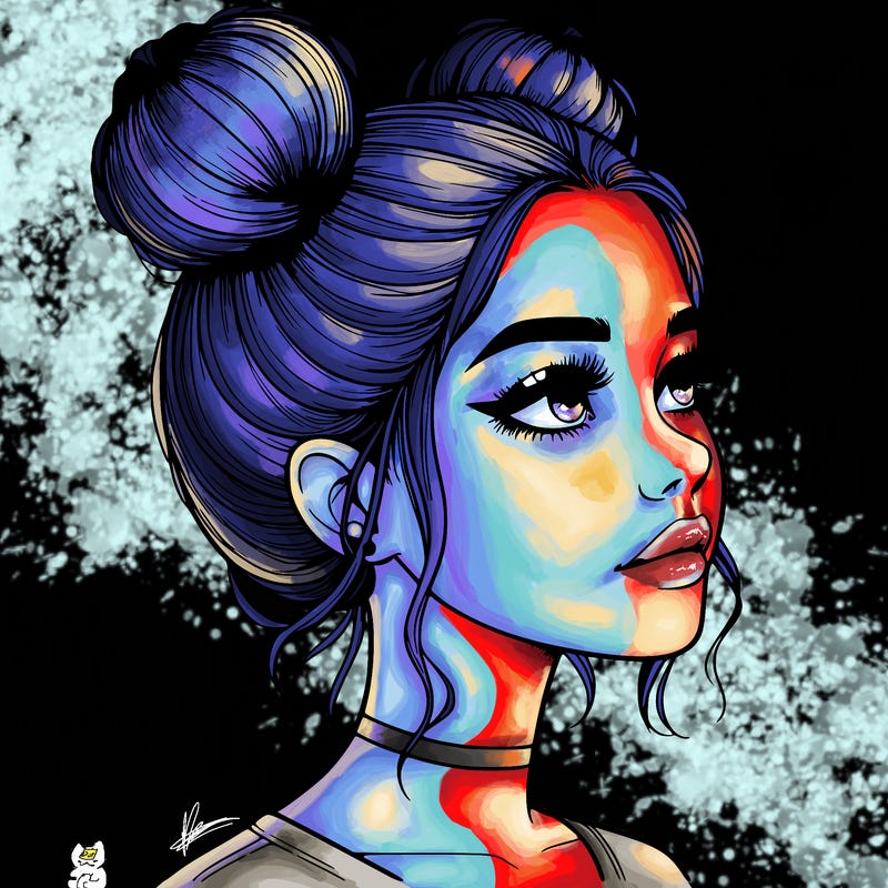 realistic girl with buns on the top of her head