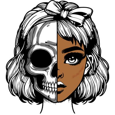 realistic girl with half skull mask