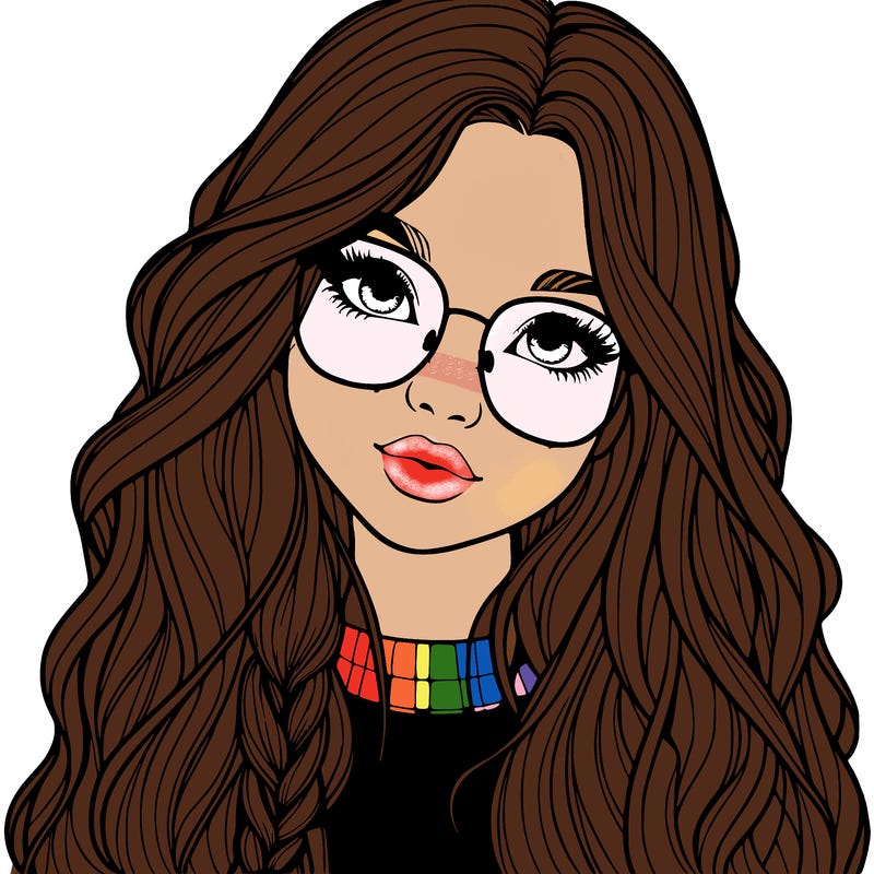 girl with long hair and freckles and glasses realistic