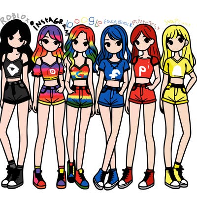 a group of girls wearing crop tops and shorts