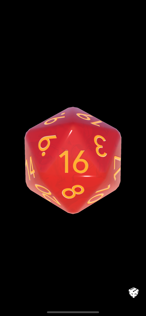 Dice Dice - Ein roter zwanzigseitiger Würfel, der die Zahl 16 auf schwarzem Hintergrund zeigt