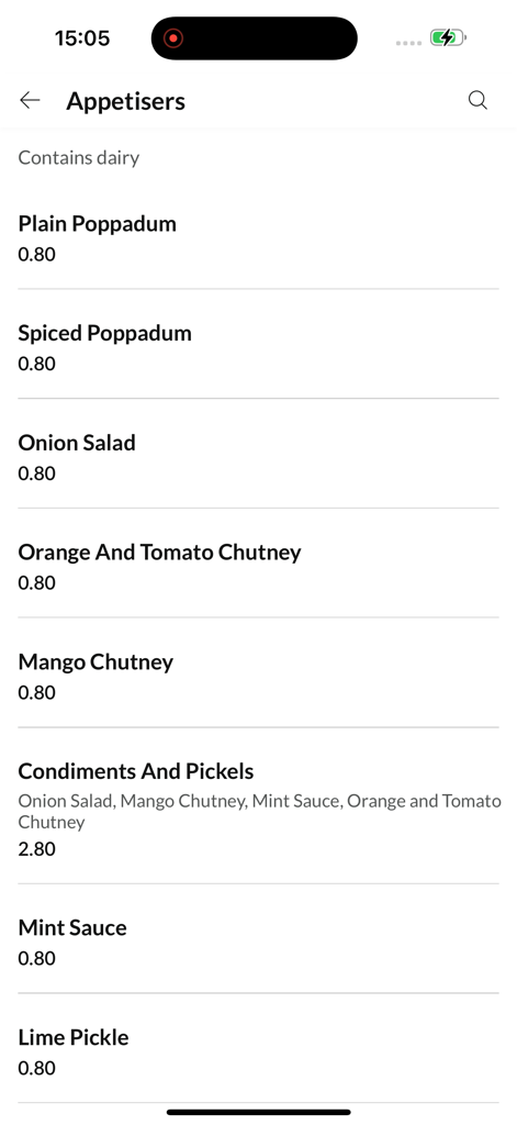 Water Lily Mansfield - Water Lily Mansfield app menu showing a list of appetisers with prices