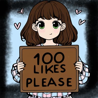 a girl holding a sign saying 100 likes please