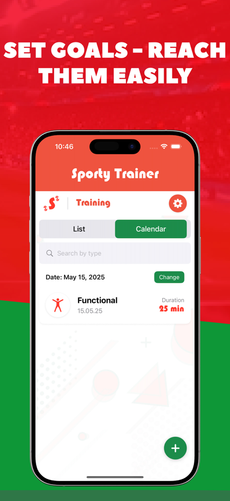 Sporty Trainer - Sporty Trainer app interface showing a functional workout entry with a 25 minute duration