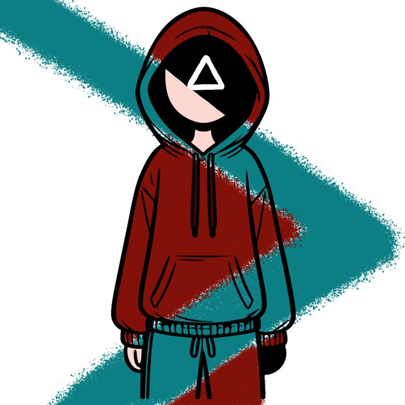 faceless girl in a tracksuit with a hood on and no hair