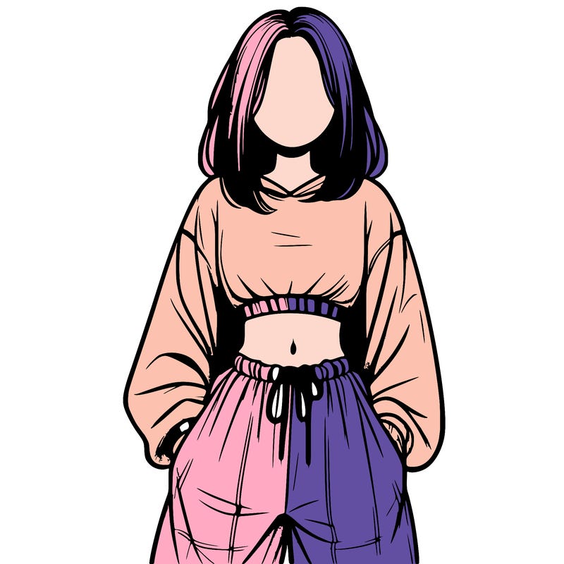 realistic girl faceless with baggy pants and a crop top