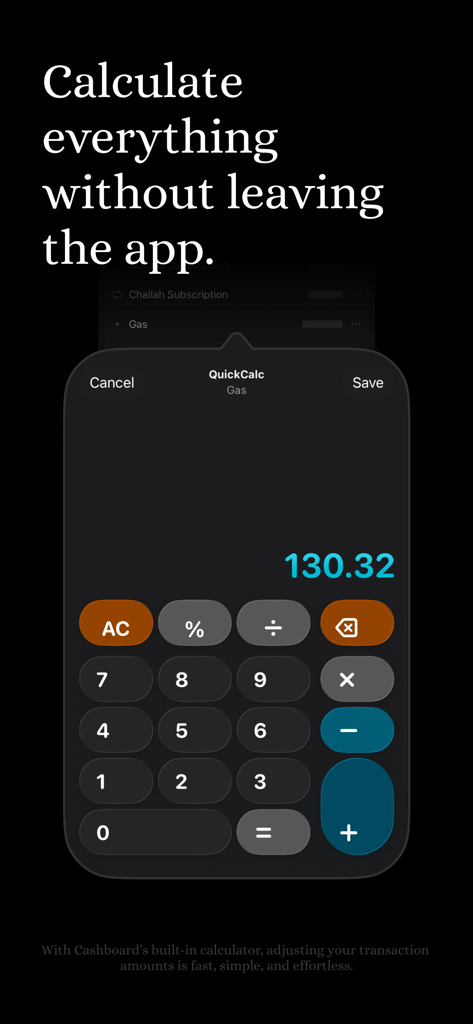 Cashboard Expense & Budget - Cashboard budget app built-in calculator for transaction entry