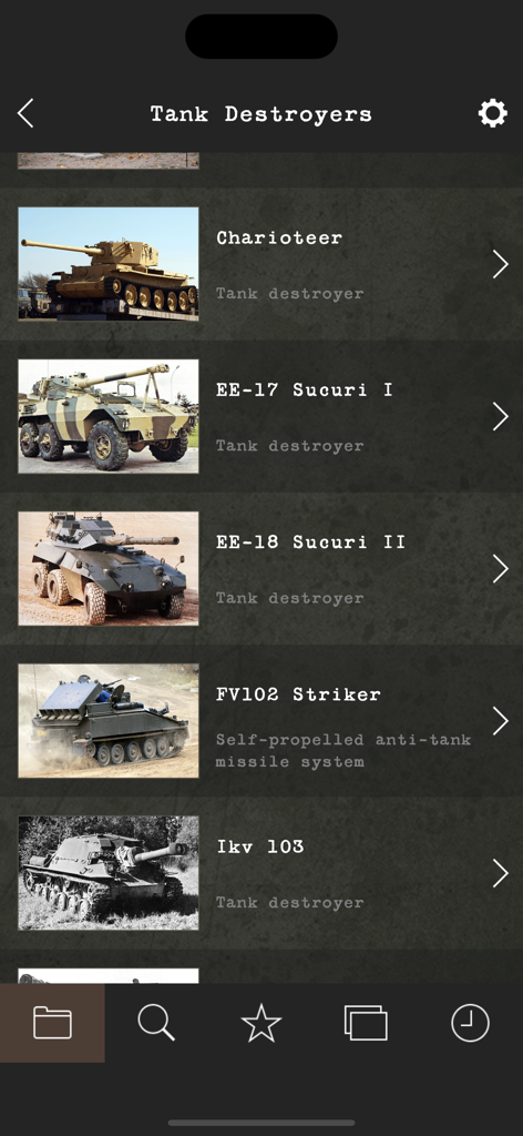 Cold War Military Vehicles - Una lista de cazatanques de la era de la Guerra Fría con fotos y descripciones en la aplicación móvil.