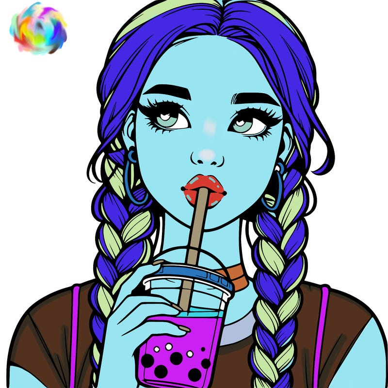 realistic girl with braided hair drinking boba