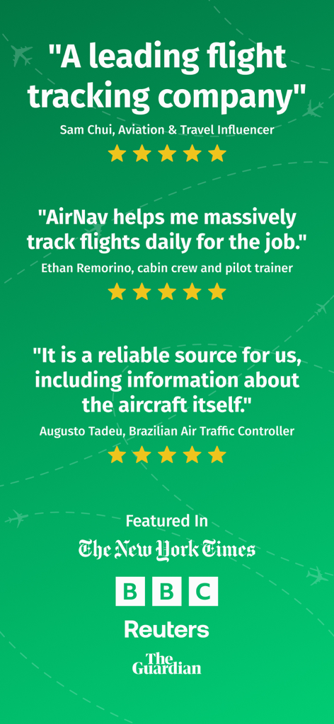 Expert testimonials from aviation professionals and media mentions from major news outlets for AirNav Radar flight tracker