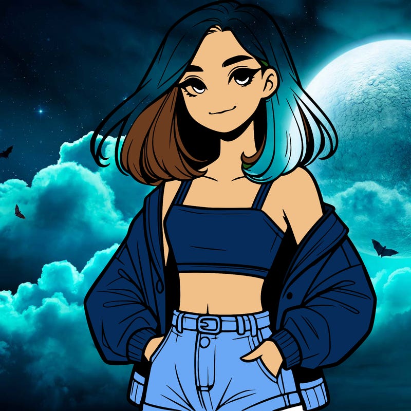 a realistic girl with a crop top and short shorts in an open jacket