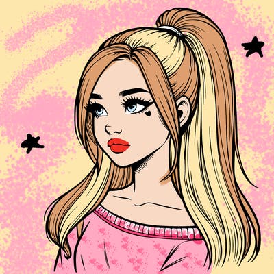 realistic girl with a high ponytail