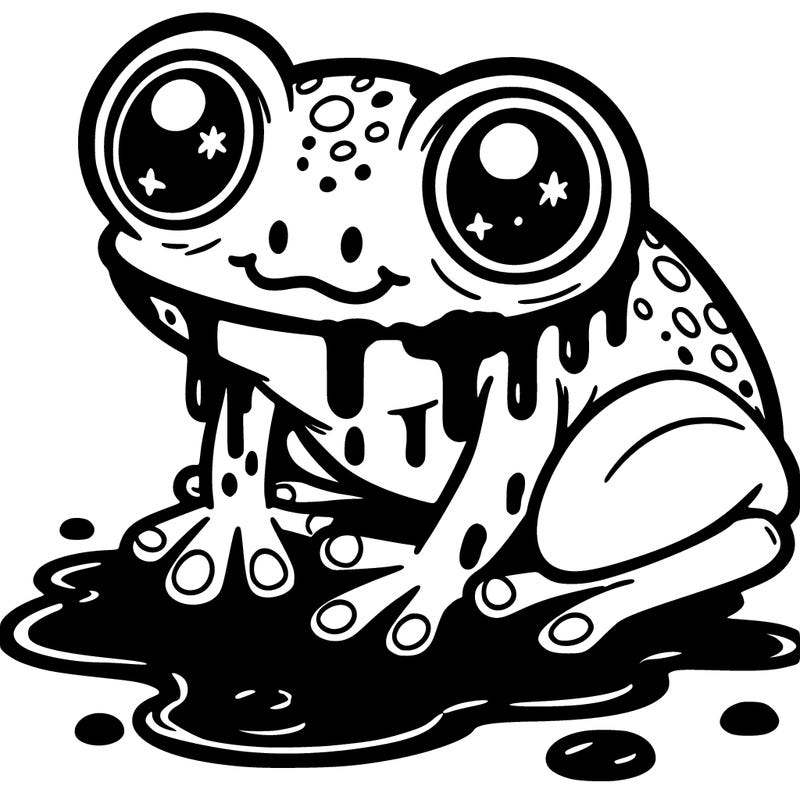 a creepy but cute frog with blood on it