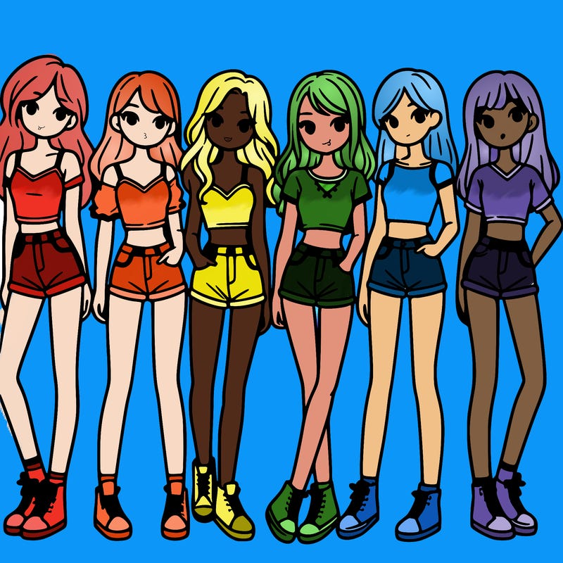 a group of girls wearing crop tops and shorts
