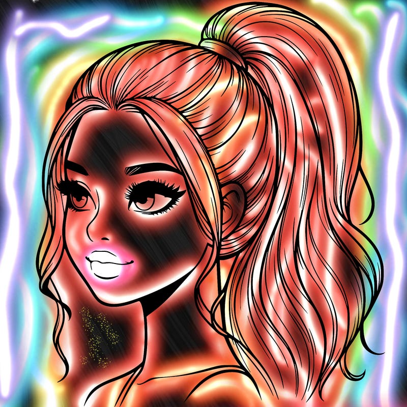 realistic girl with a high ponytail