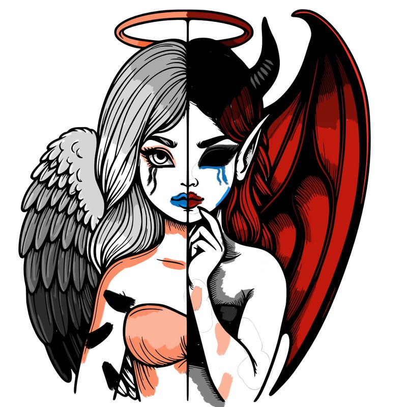 realistic angel half demon