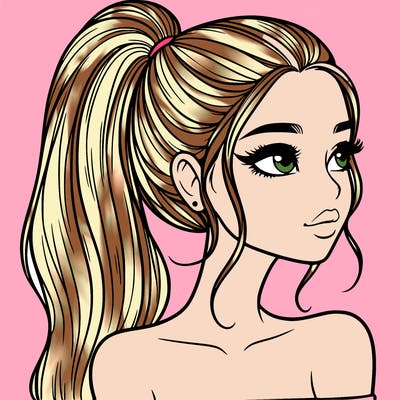 a beautiful and realistic girl with a high pony tail