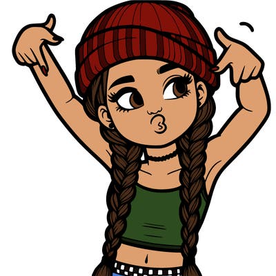realistic teenage girl with braids and a beanie and crop top doing 🫶🏼