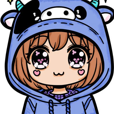 kawaii girl with cow hoodie