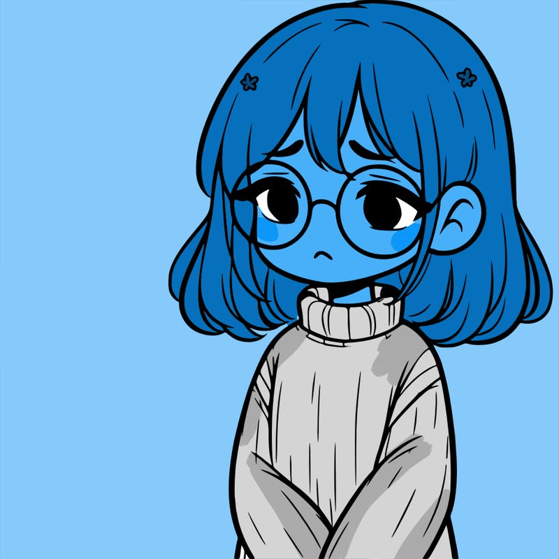 sad girl with glasses in a sweater
