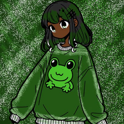 girl wearing frogging sweatshirt