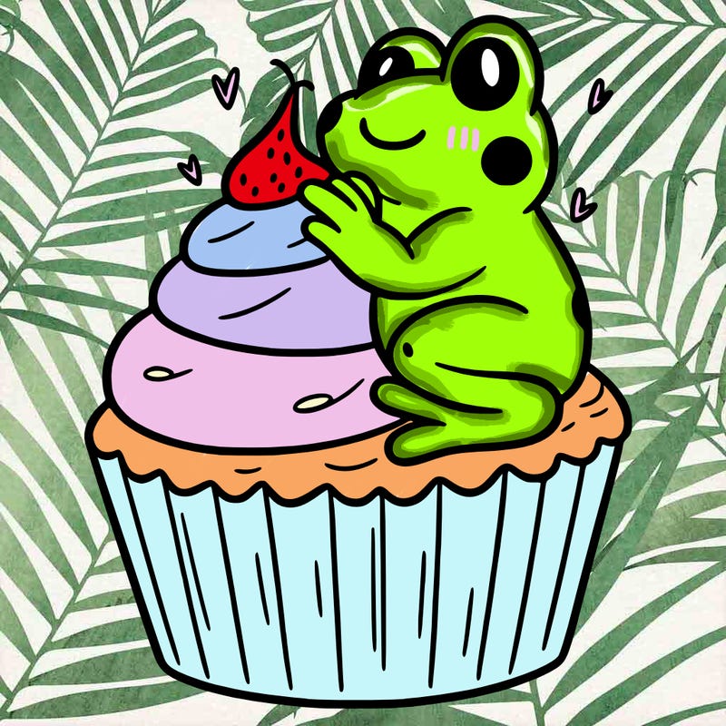 frog sitting on a cupcake