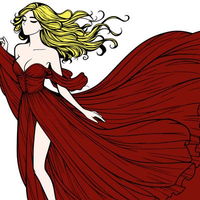 realistic woman in dress flowing the the wind